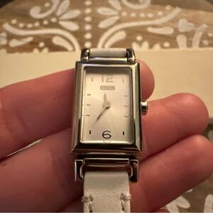 Coach Madison Silver, White Leather Wrap Watch